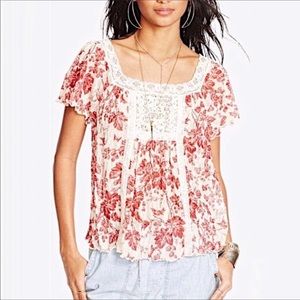 Denim & Supply Red Floral Lace Top Small